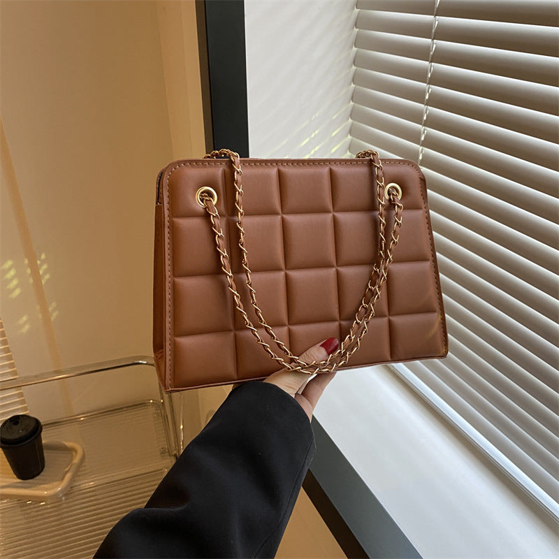 Plaid Diamond-Pattern Embroidered Shoulder Bag for Women