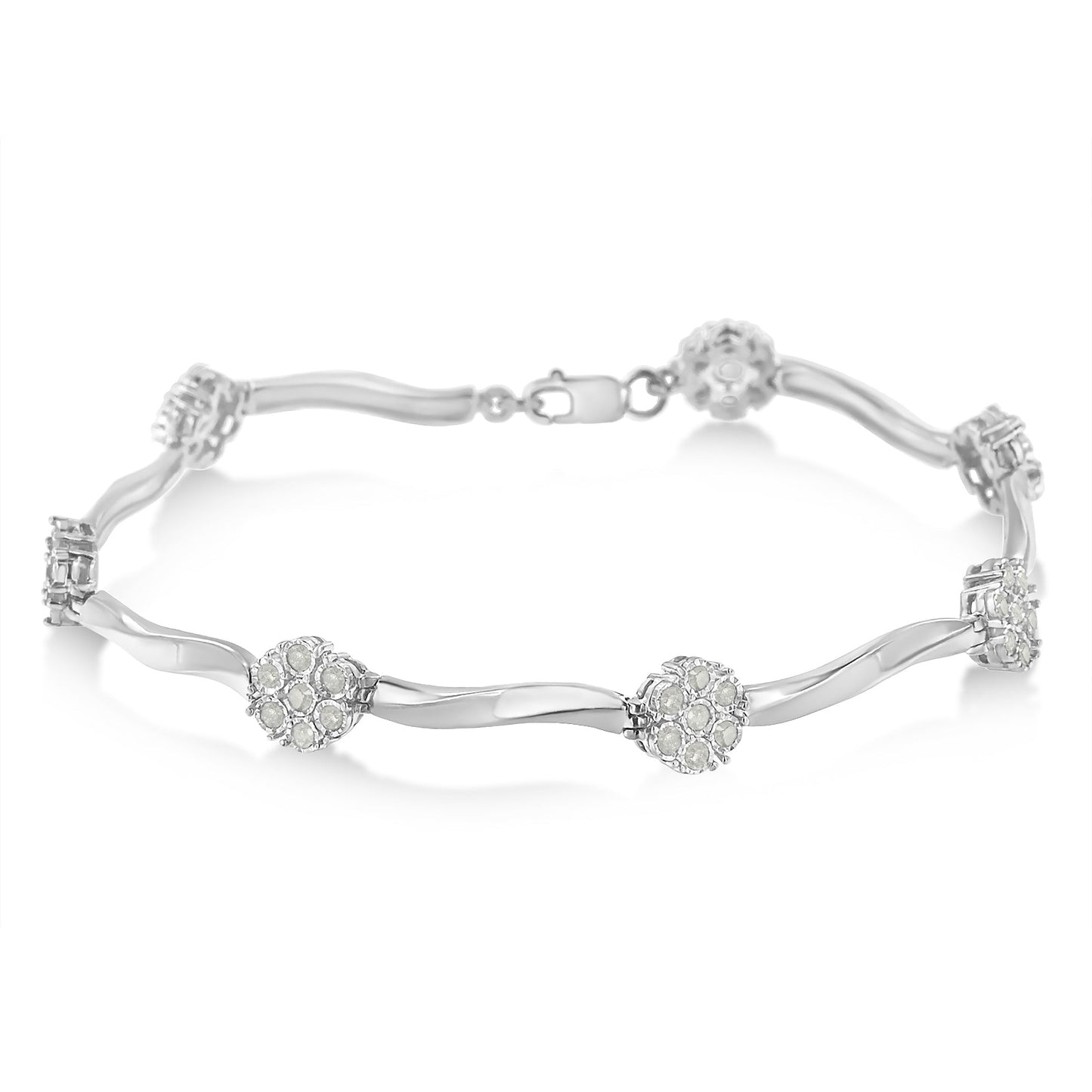.925 Sterling Silver Diamond Cluster Tennis Bracelet