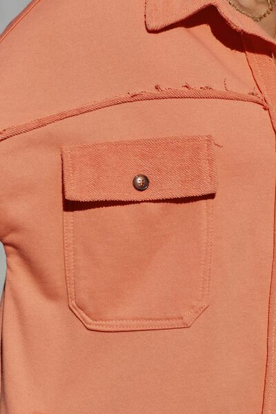 Women Exposed Seam Collared Neck Button Up Jacket