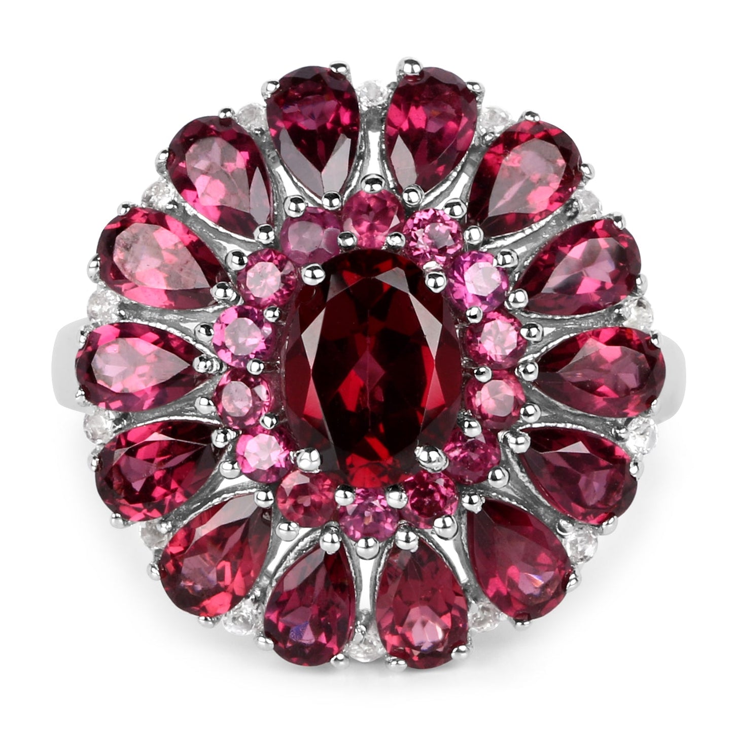 6.19 Carat Genuine Rhodolite and White Topaz Sterling Silver Ring