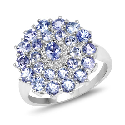 2.27 Carat Genuine Tanzanite Sterling Silver Engagement Ring