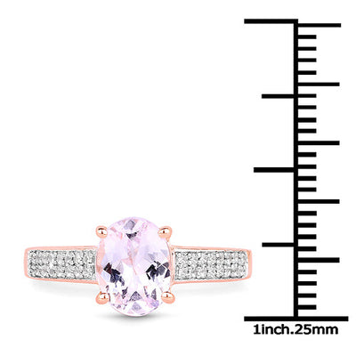 Bague de fiançailles en kunzite et zircon blanc plaquée or rose 14K