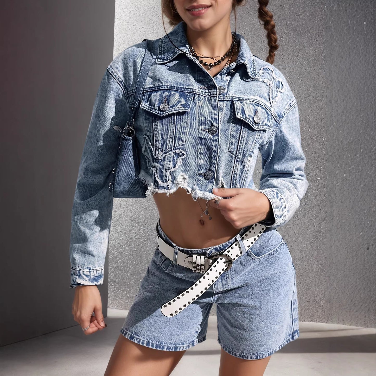 Veste en denim slim-fit rétro pour femmes
