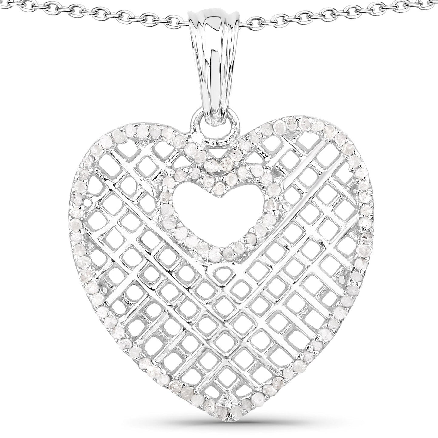 Colgante de Corazón de Plata Esterlina con Diamante Blanco Genuino de 0.52 Quilates