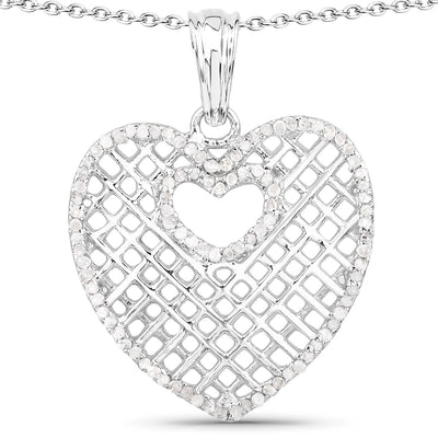 0.52 Carat Genuine White Diamond Sterling Silver Heart Pendant