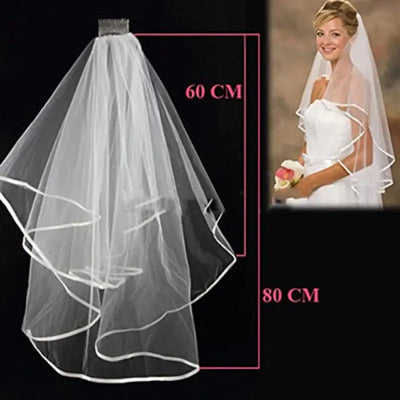 Elegant White Lace Bridal Veil with Comb - 60x80cm