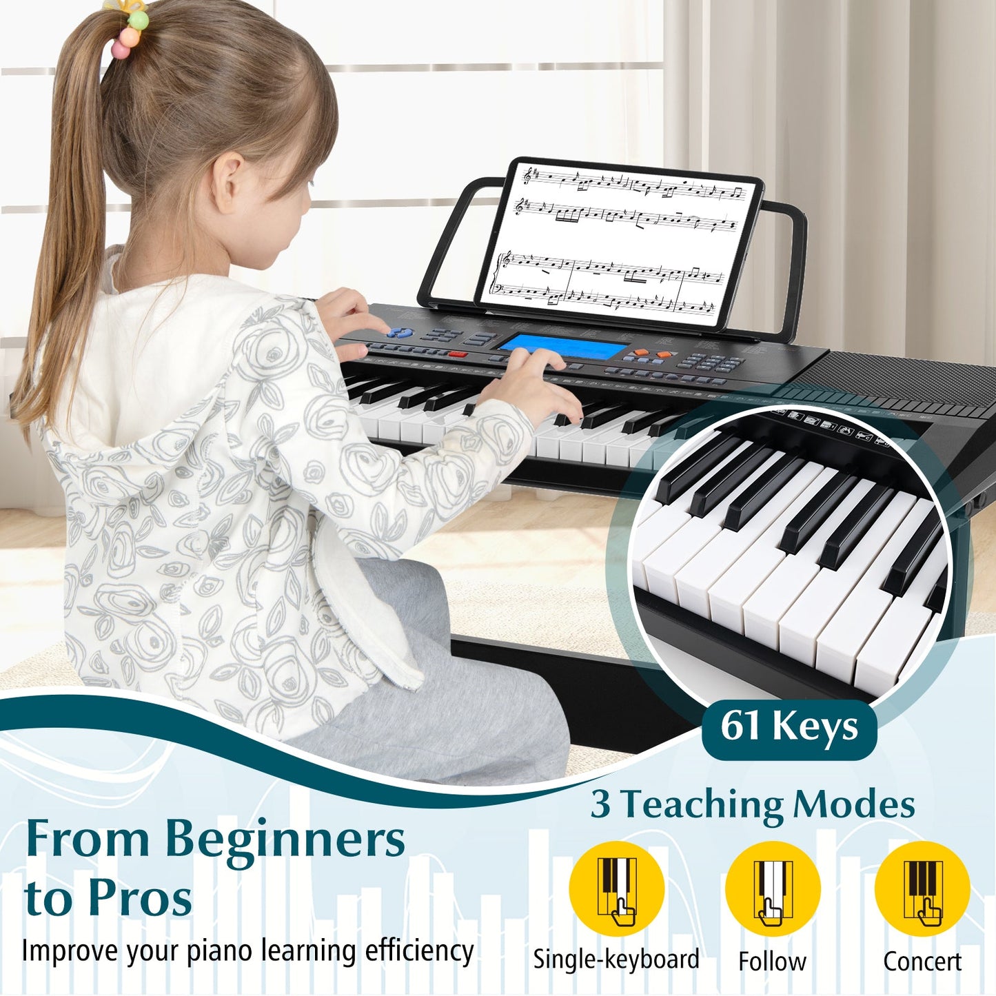 Gbruno 61-Key Electronic Keyboard Piano Starter Set