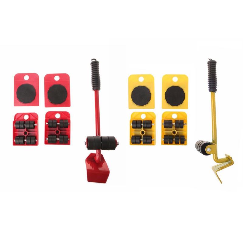 Furniture Mover Tool Set Furniture Transport Lifter Heavy Stuffs Moving Tool 4 Wheeled Mover Roller+1 Wheel Bar Hand Tools Set - Korvel