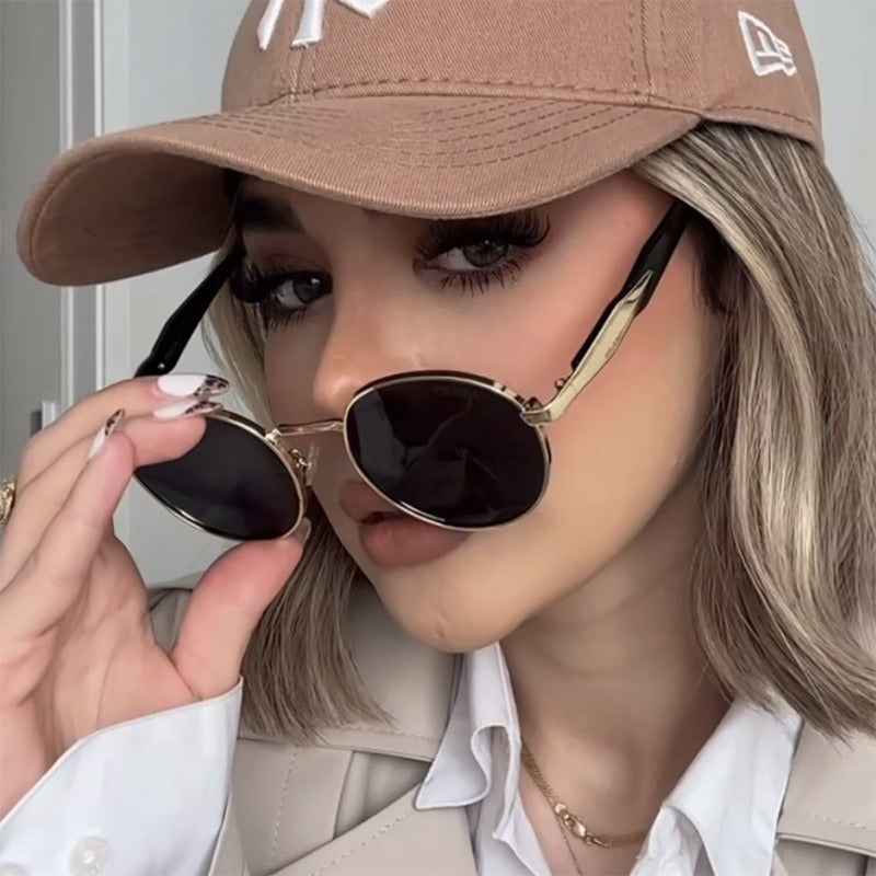 Elegant Metal Round Frame Sunglasses with UV Protection