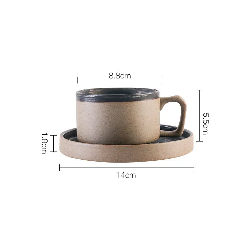 Juego de Taza de Café y Plato de Cerámica Artesanal Gruesa