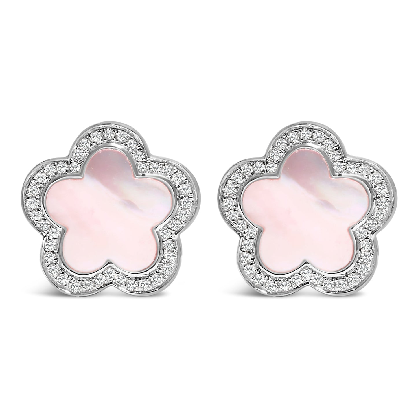 Pendientes de Estrella con Halo de Perla Madre y Diamantes en Oro Blanco de 14K