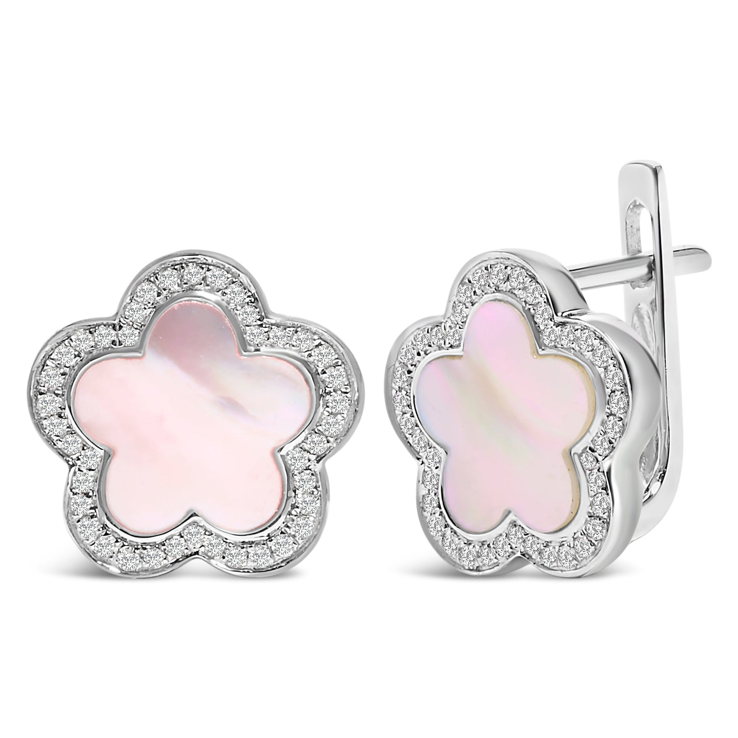 Pendientes de Estrella con Halo de Perla Madre y Diamantes en Oro Blanco de 14K