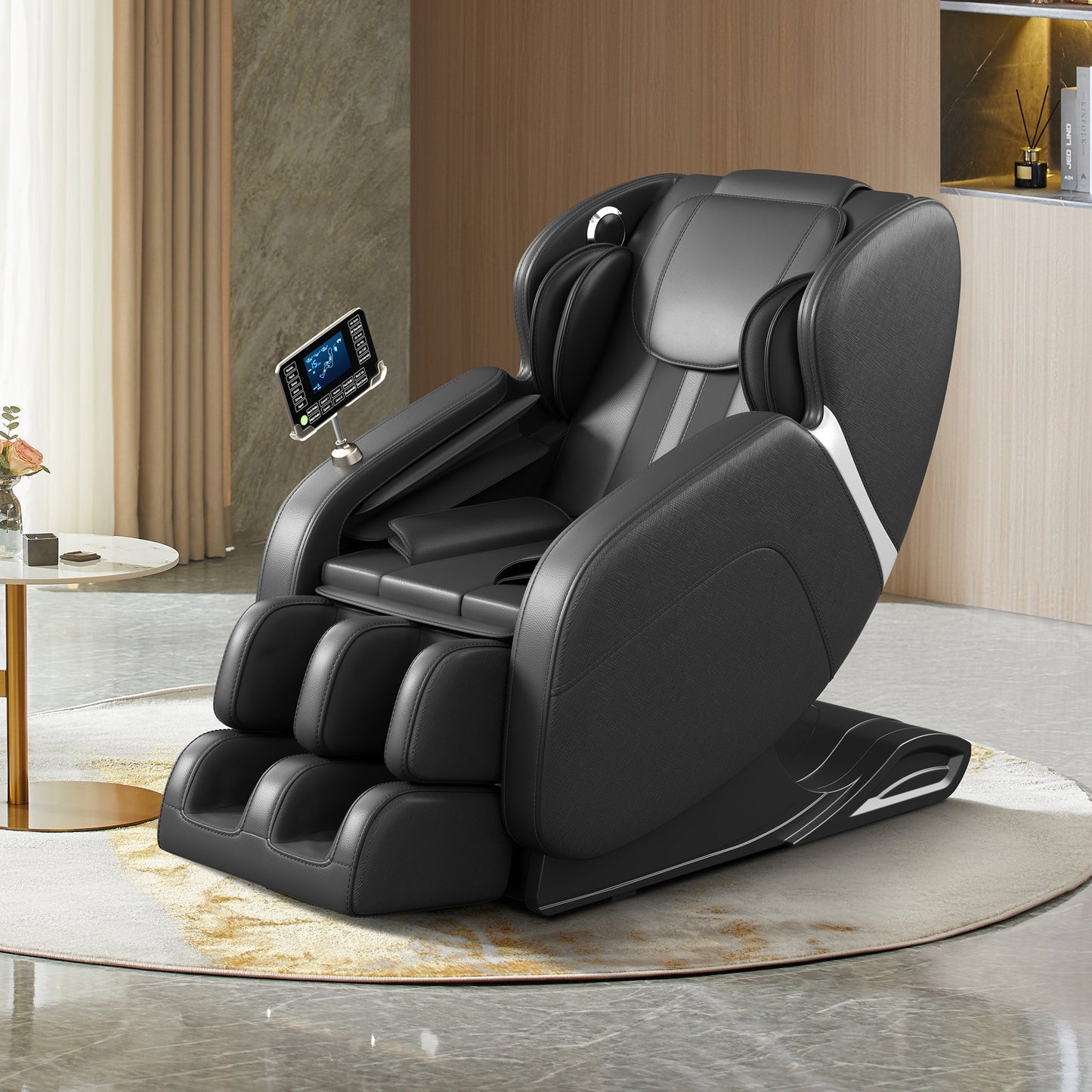 Full body deep tissue massage chair, foot massage, 8 fixed massage rollers, touch screen suitable for 5.1-5.75 feet high (black) - Korvel