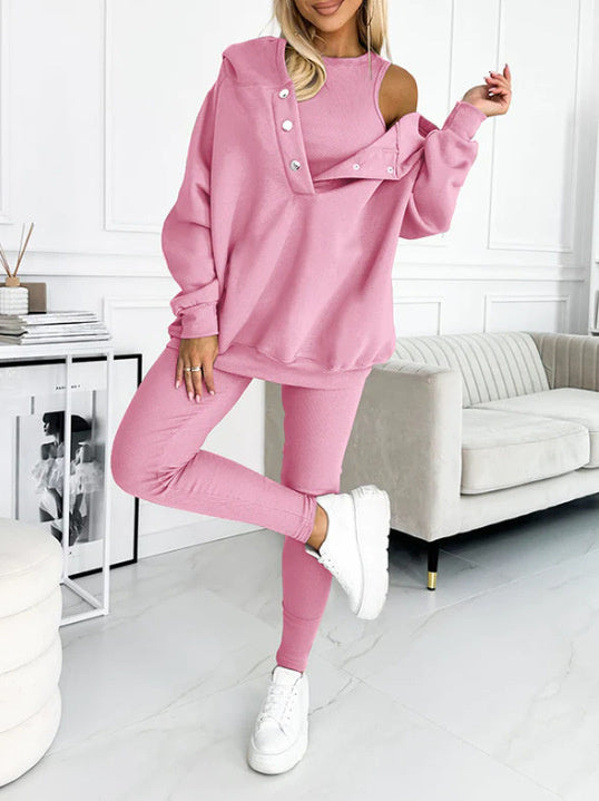 Ensemble de sport pour femmes en 3 pièces avec sweat à capuche et pantalons