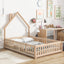 Full House-Shaped Headboard Floor Bed with Fence - Natural