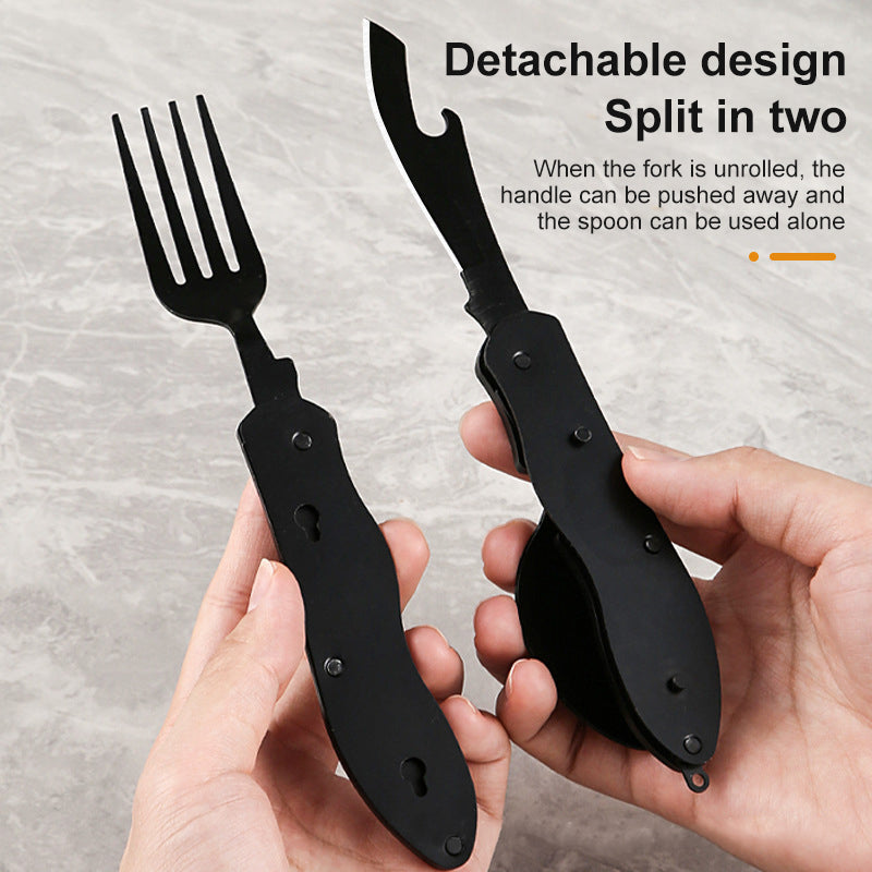 Multifunctional camping tableware stainless steel knife fork spoon, outdoor portable survival eating tools - Korvel