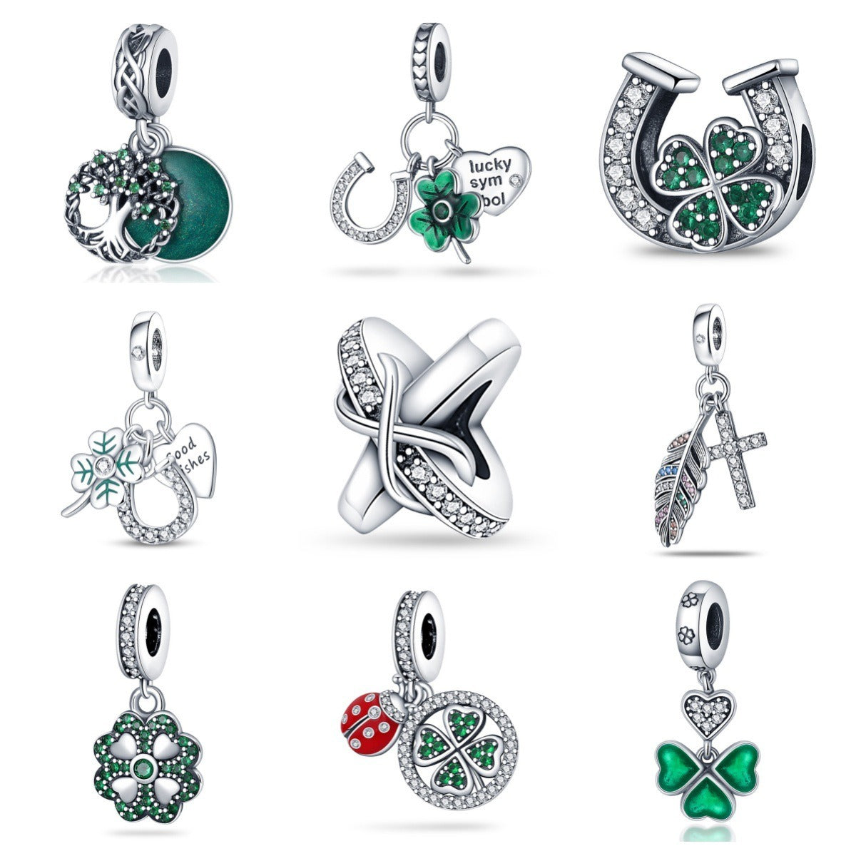 U-shaped Horseshoe Clover Wishing Tree Pendant Copper Silver Plated DIY Jewelry - Korvel