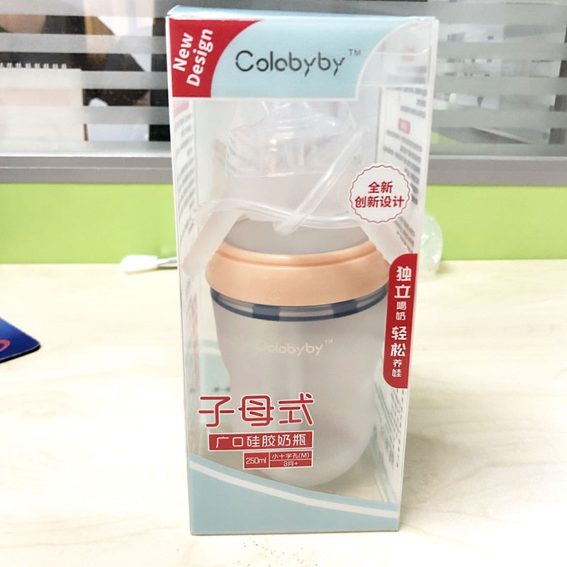 250ml Baby Bottle Kids Cup Silicone Sippy Children Training Cute Baby Drinking Water Straw Feeding Bottle Hands-free bottle - Korvel