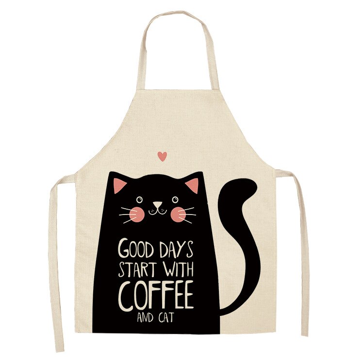 Cat Kitchen Aprons For Women Cotton Linen Bibs Household Cleaning Pinafore Home Cooking Apron kids kitchen barber - Korvel