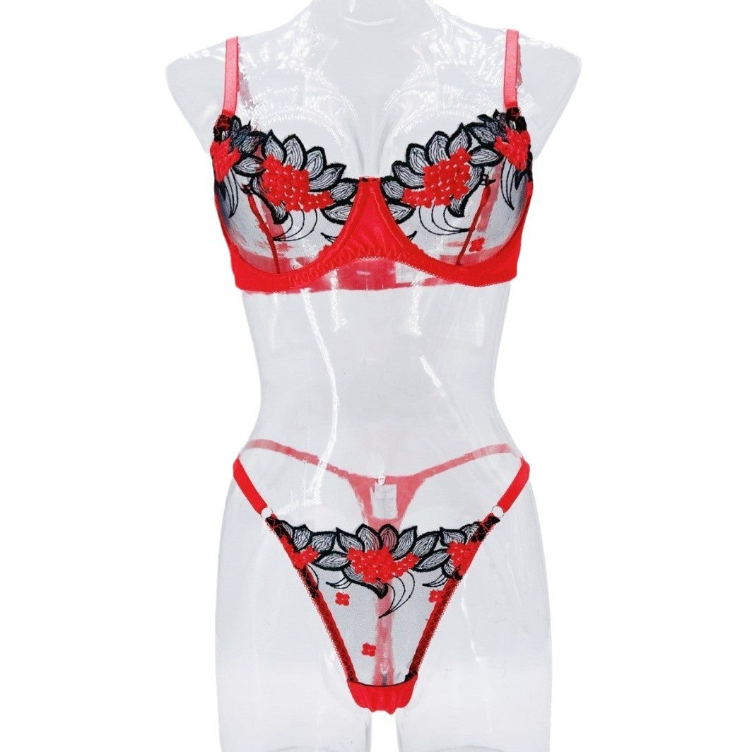 Conjunto de Tanga de Bordado de Malla Elegante para Mujeres