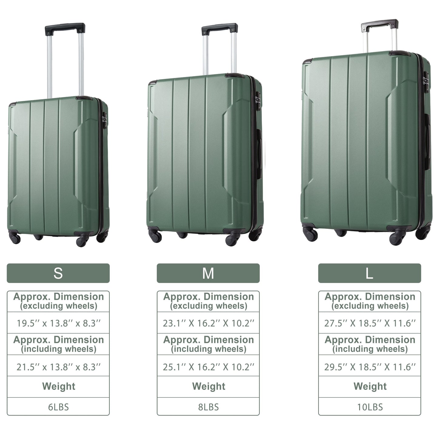 Hardshell Luggage Spinner Suitcase with TSA Lock Lightweight Expandable 24'' (Single Luggage) Green + ABS + 24 Inch - Korvel