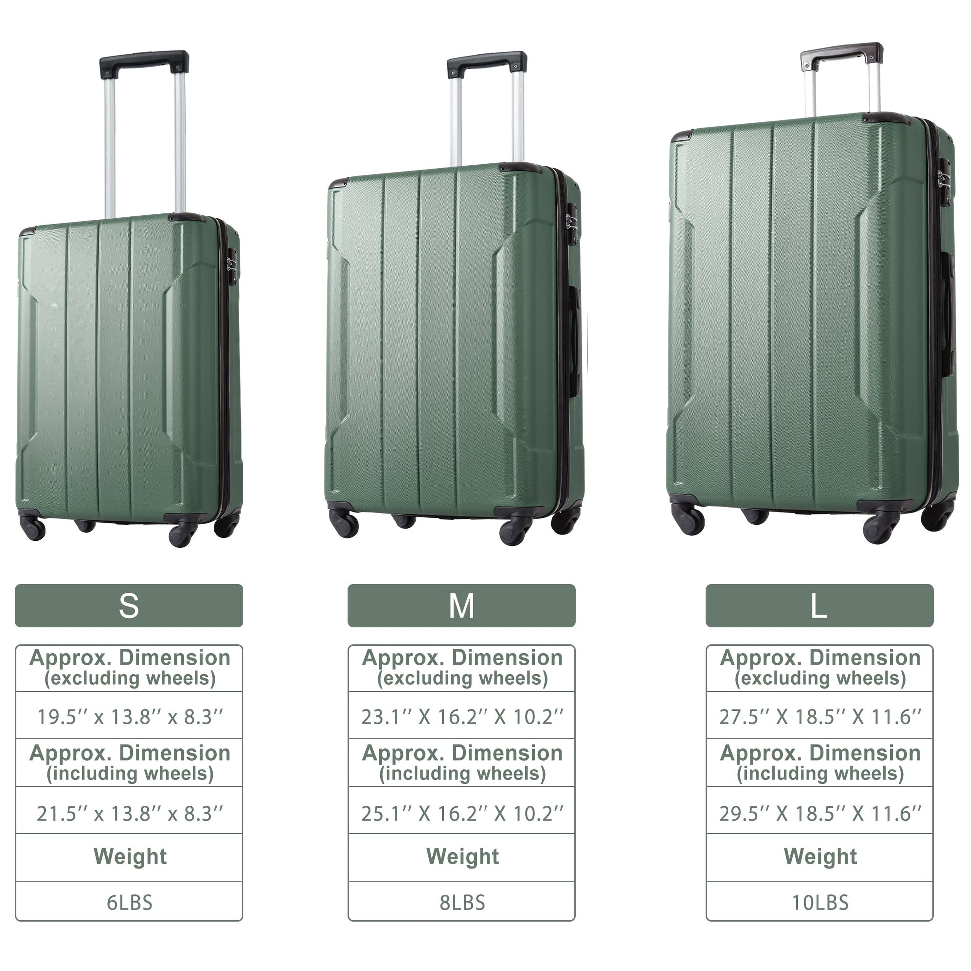 Hardshell Luggage Spinner Suitcase with TSA Lock Lightweight Expandable 24'' (Single Luggage) Green + ABS + 24 Inch - Korvel