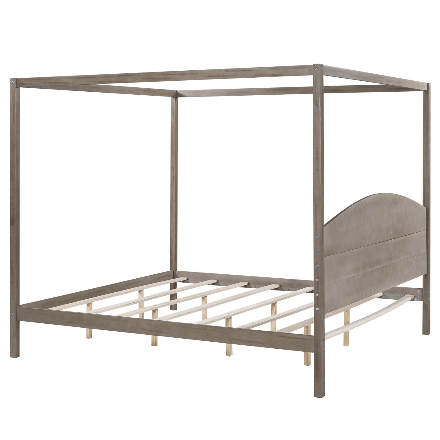 King Size Canopy Platform Bed with Headboard and Support Legs, Brown Wash - Korvel