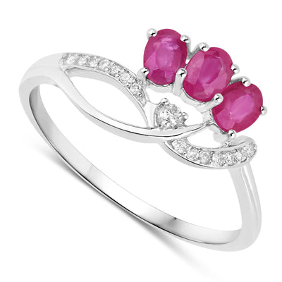 Bague de fiançailles en or blanc 14K avec rubis et diamants de 0,71 carat