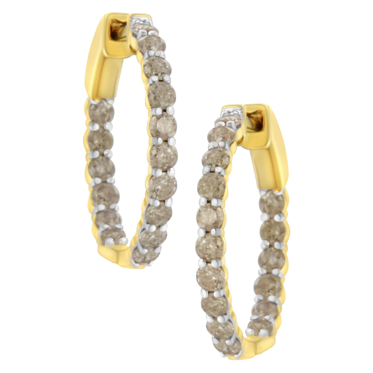 Pendientes de aro de diamantes de plata esterlina chapada en oro amarillo de 10K