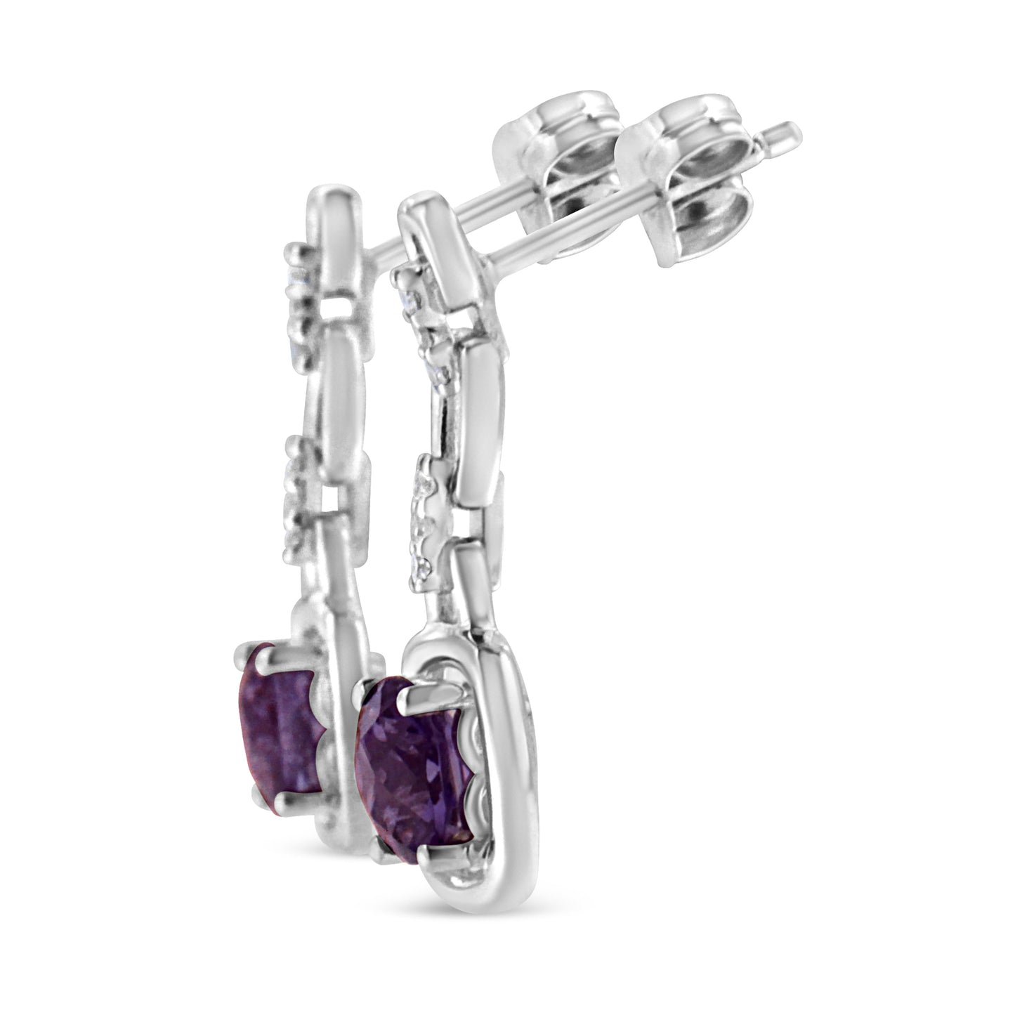 Pendientes de Acero Inoxidable de Plata .925 con Amatista Púrpura y Acentos de Diamante
