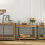 Rustic Brown Furniture Style Dog Crate Side Table on Wheels