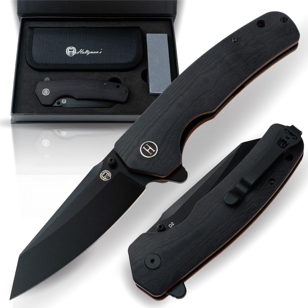 Premium Clip Point Folding Pocket Knife Gift Set (Grey and Red)