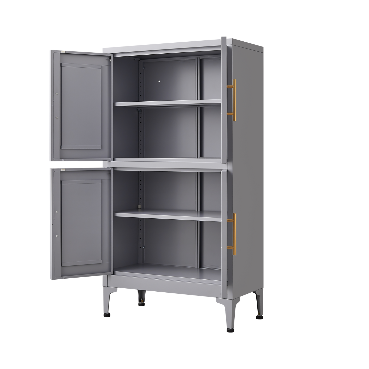 Grey metal kitchen storage cabinet, kitchen pantry storage cabinet with door and shelf, adjustable leveling feet - Korvel