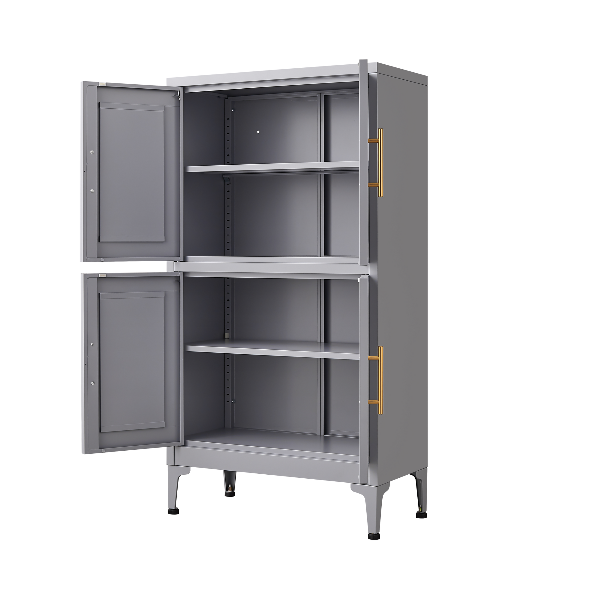 Grey metal kitchen storage cabinet, kitchen pantry storage cabinet with door and shelf, adjustable leveling feet - Korvel