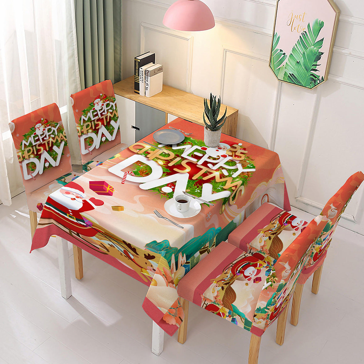 Festive Waterproof Tablecloth with Santa Claus Design