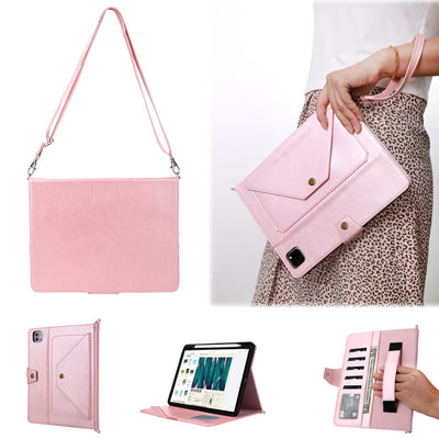 Suitable for iPad Pro 2020 Pen Slot Shoulder Strap Tablet Leather Case Air5 Handle Strap Handheld Flip Stand Protective Case - Korvel