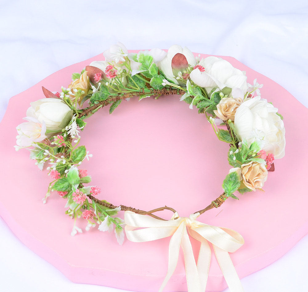 Korean style flower garland headwear, orchid flower crown, fashion show, dance party, headwear, vacation, countryside props, hea - Korvel