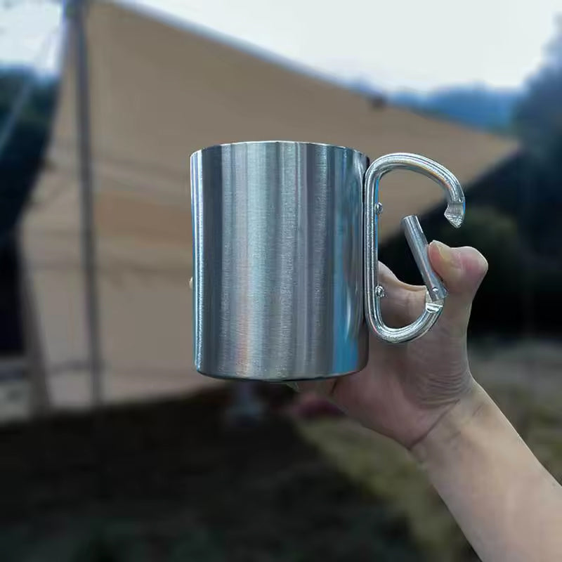 Outdoor mountaineering button, water cup, trip, camping, portable button, 201 stainless steel material - Korvel