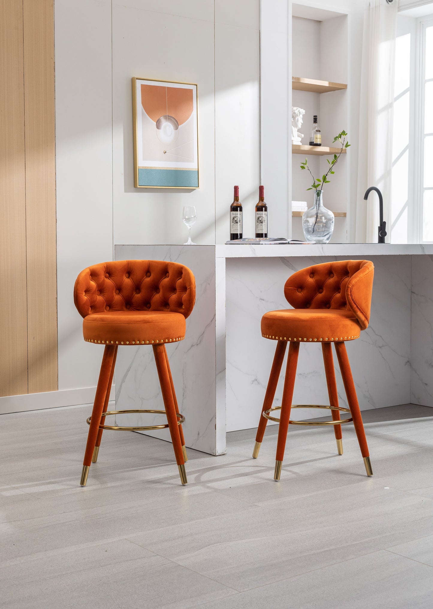 Conjunto de 2 Taburetes de Barra de Altura de Mostrador COOLMORE - Patas de Madera Sólida