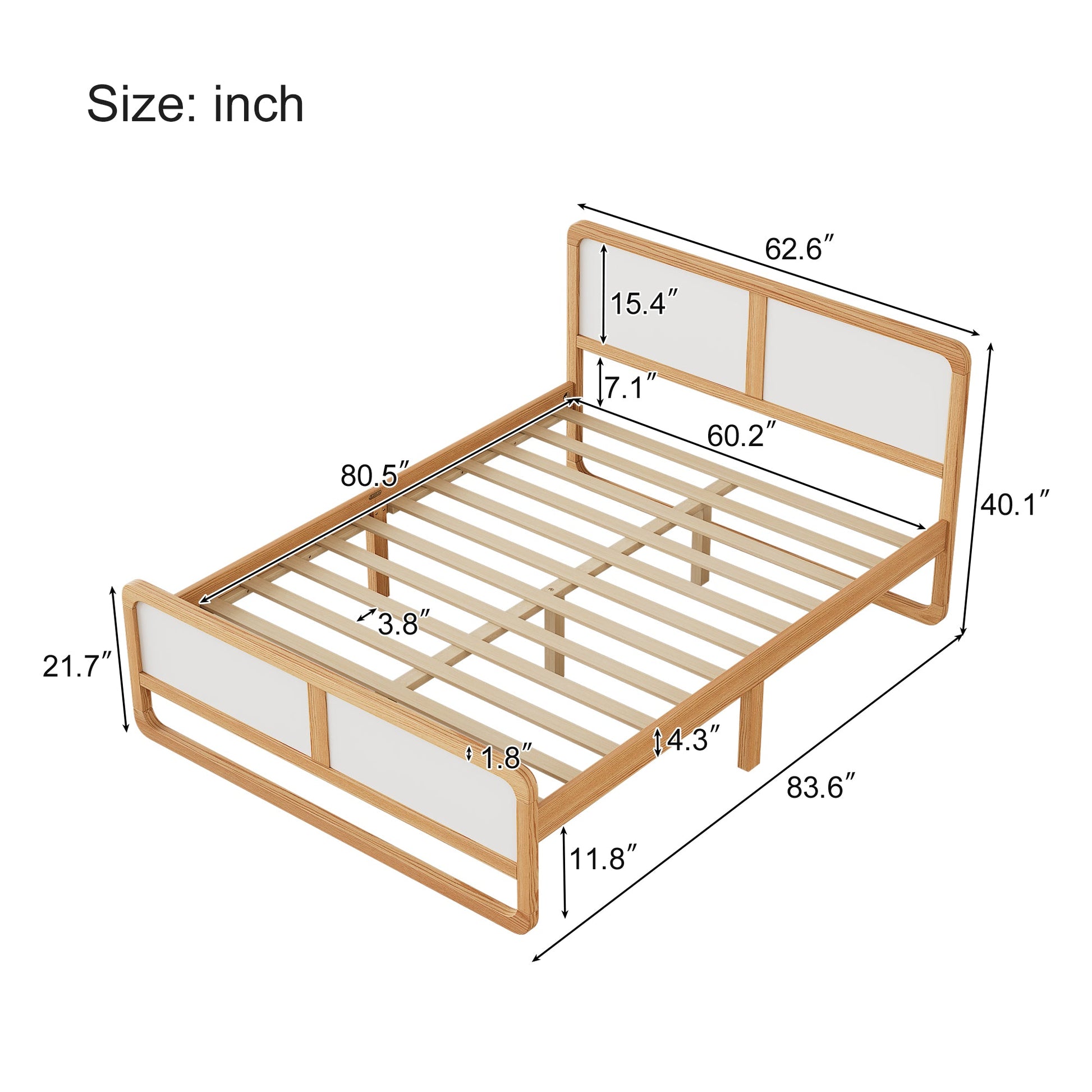 Modern Style Queen Size Solid Wood Platform Bed for Kids, Teens, Adults, No Need Box Spring, Walnut and White - Korvel