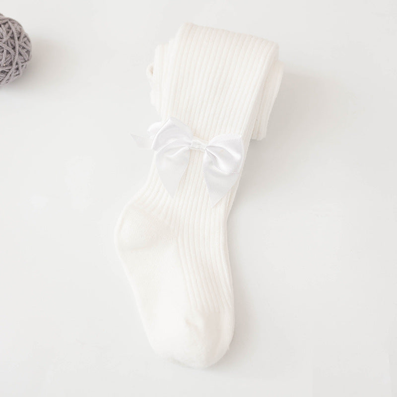 Spring And Autumn New Children's Pantyhose Bow Cotton White Baby Socks Medium Thick Foreign Girl Leggings - Korvel