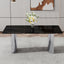 Modern minimalist dining table The black imitation marble glass desktop is equipped with silver metal legs - Korvel