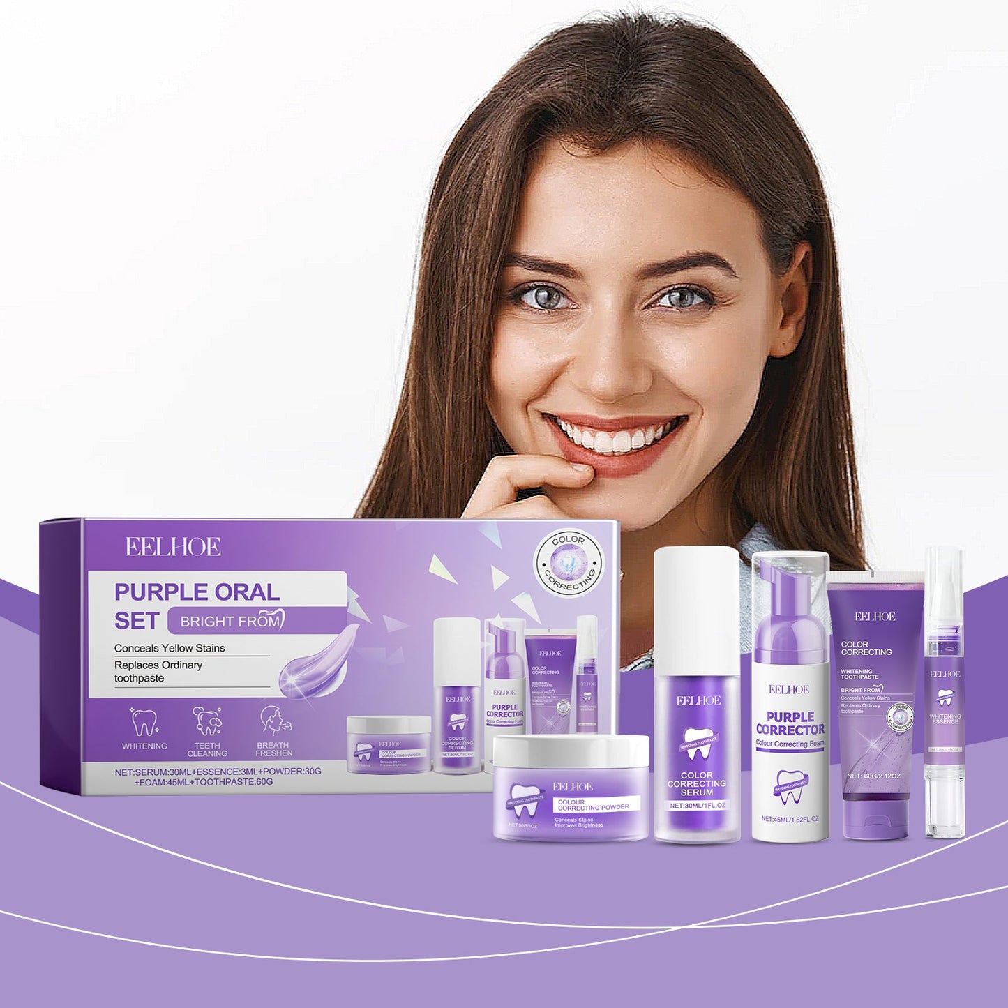 Ensemble de blanchiment des dents tonique violet pour une haleine fraîche