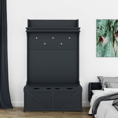 Hall tree with storage desk, entrance desk with drawers and 5 hooks, display rack, dark blue - Korvel