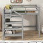 Full Size Loft Bed with Built-in Storage Staircase and Hanger for Clothes, Gray - Korvel