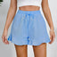 Women's cotton and linen shorts with ruffled edges and drawstring casual pants for women - Korvel