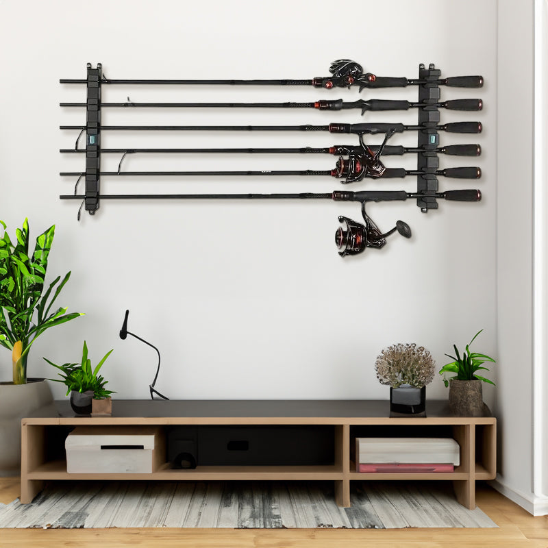 1pc 6-hole fishing rod wall mount, vertical/horizontal display frame - Korvel