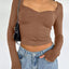 Long Sleeve Sweetheart Neck Crop T-Shirt