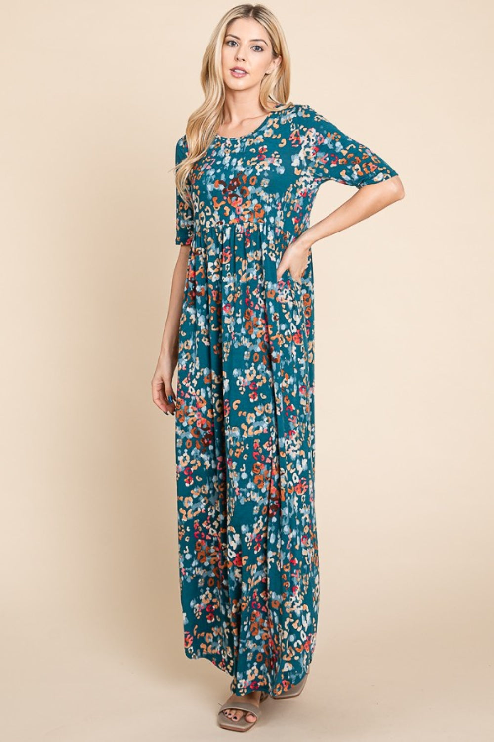 Vestido Maxi Shirred Impreso Halagador para Mujeres