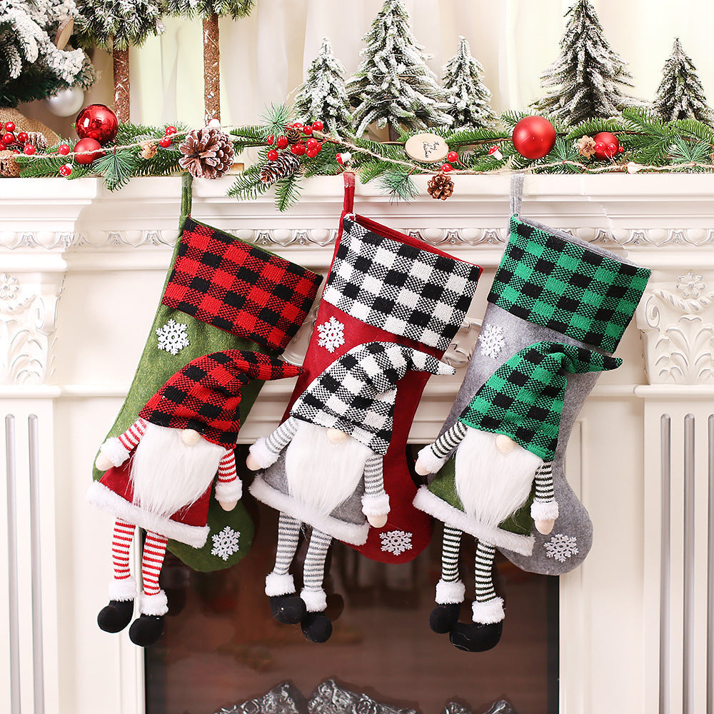 Christmas Day Decoration Red Black White Grid Faceless Forester Christmas Socks Dwarf Hanging Doll Candy Gift Bag - Korvel